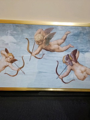 Painting with stainless steel frame used, gold color, unscratched