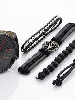 SOKI Men's Watch and 4 Handmade Leather Bracelets Set new