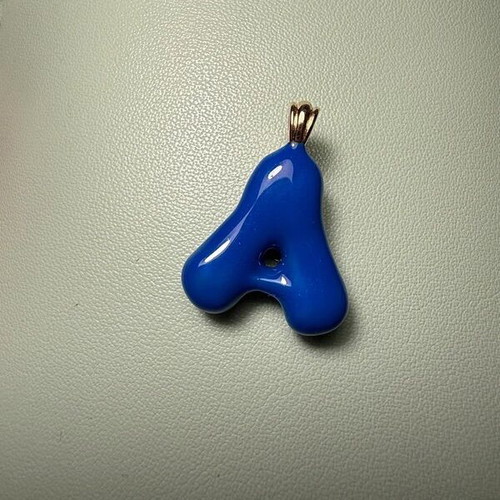 Monogram A necklace pendant new, electric blue with gold details