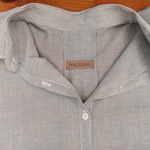 Philosophy shirt medium striped gray white used with small stain