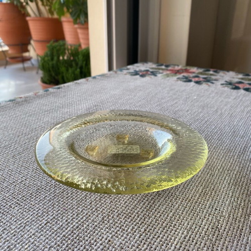 Vintage collectible glass ashtray Italian made like new, soft yellow