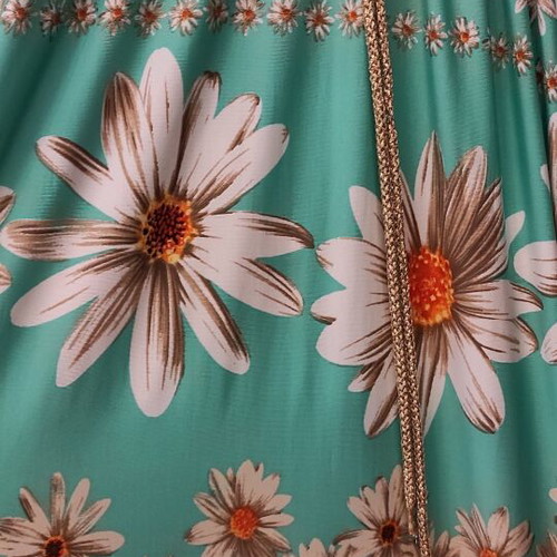 Long dress like new, turquoise with fringes and daisies, one size