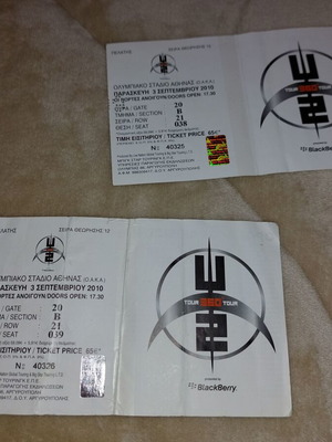 Concert tickets like new from U2, Billy Idol, Dj Tiesto, pack of 4