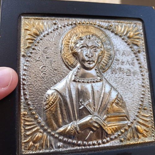 Old icon of Saint Panteleimon, 13x13 cm