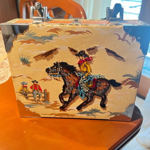 Vintage wooden multicolor handbag like new