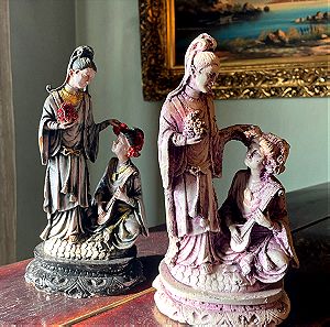 2 Vintage Ασιατικά Αγαλματίδια με 2 γυναίκες