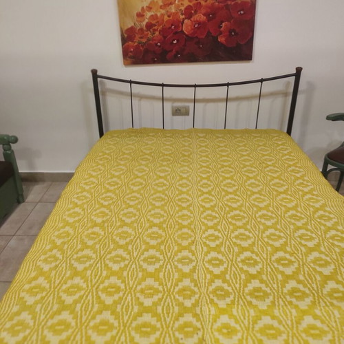 Traditional handmade woven blanket caramel used