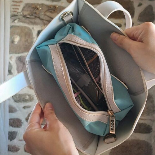 Doca women's handbag new, beige with extra pouch and strap