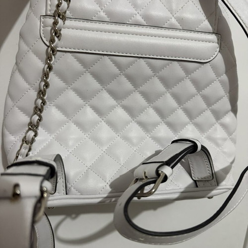 Guess Backpack white like new with silver details and charm