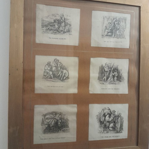 18th century painting used, 6-panel artwork on handmade paper