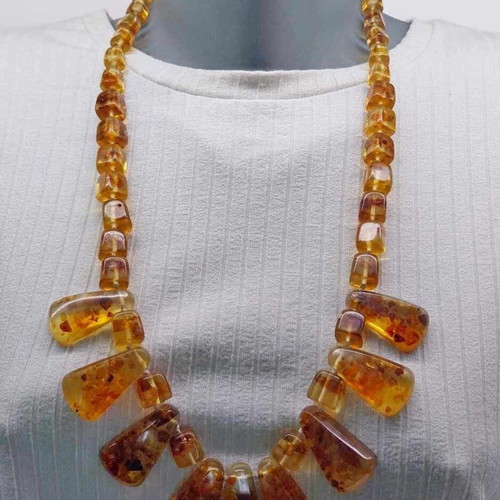 Vintage necklace made of artificial amber used