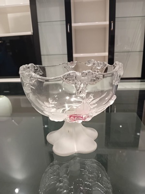 Walther Glas vintage crystal fruit bowl 1975 used, satin rose