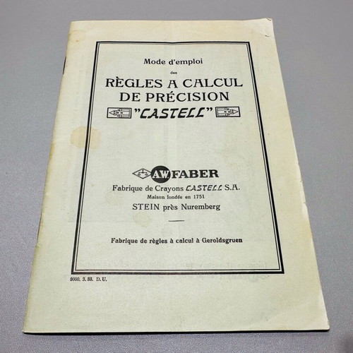 Faber Castell logarithmic rules instructions used, 1933, French