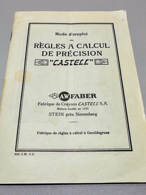 Faber Castell logarithmic rules instructions used, 1933, French