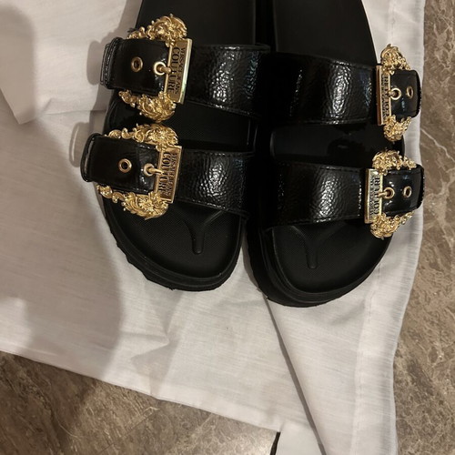 Versace sandal slippers, black and gold