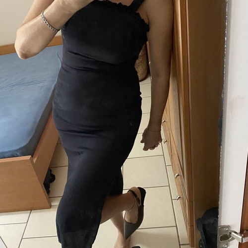 Glamorous black midi dress with open back and side slits