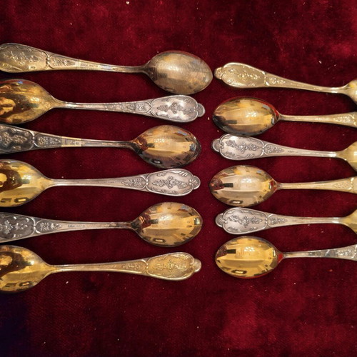 Set of 12 Vintage Soviet Gold-Plated Spoons Melchior USSR