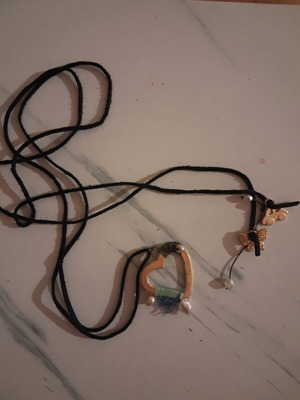 Necklace with suede cord and charms, like new, black