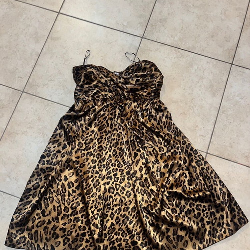 Leopard satin dress used, strapless, size S