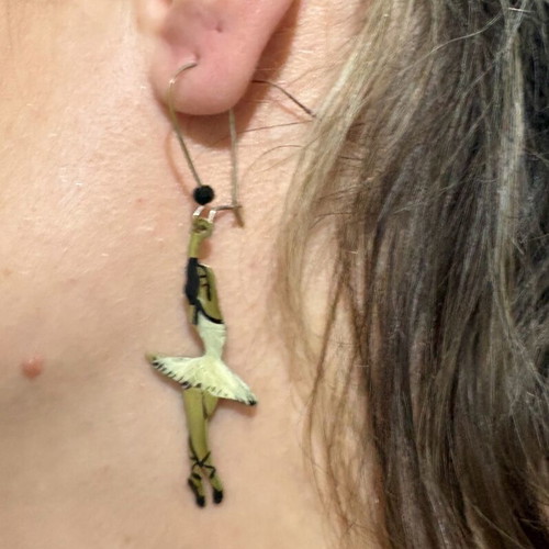 Ballerina earrings handmade like new, silver, hand painted