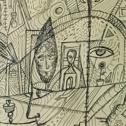 Outsider art painting with symbols on canson paper made to order