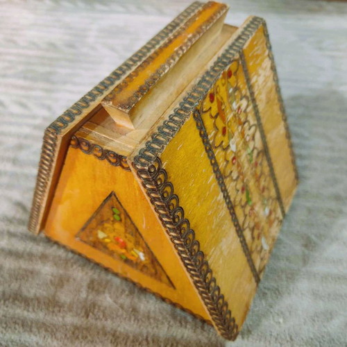 Wooden pyramid tobacco box vintage used from the 70s
