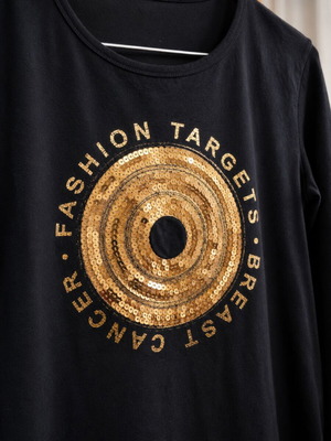Fashion Targets Breast Cancer black long-sleeve blouse with sequins