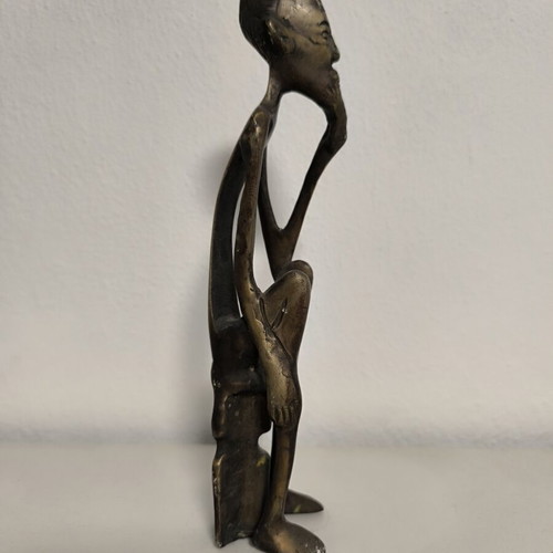 Vintage African Bronze Statue The Thinker 26 cm