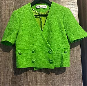 Tweed κοντομάνικο σακάκι πράσινο XS