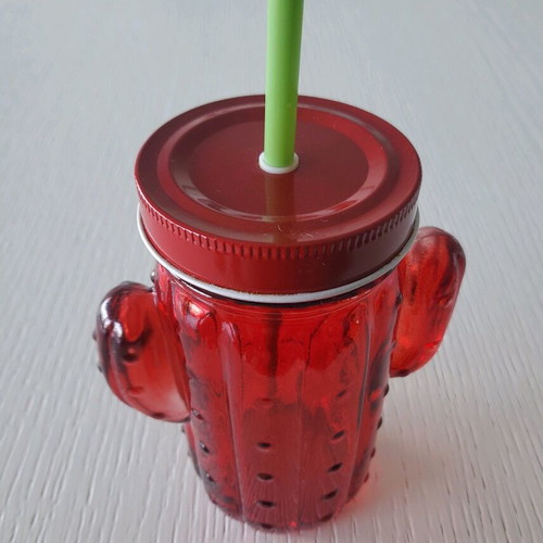 Cactus glass with straw used, red