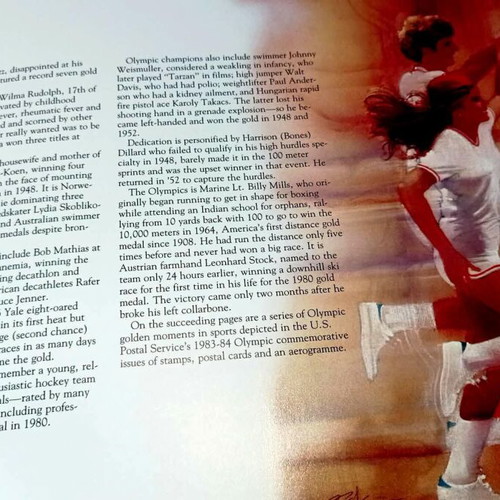 Golden Moments 1984 Olympics book used, USPS edition, Robert Peak art