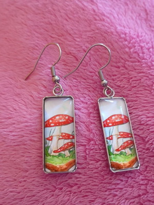 Mushroom earrings new, rectangular multicolor silver