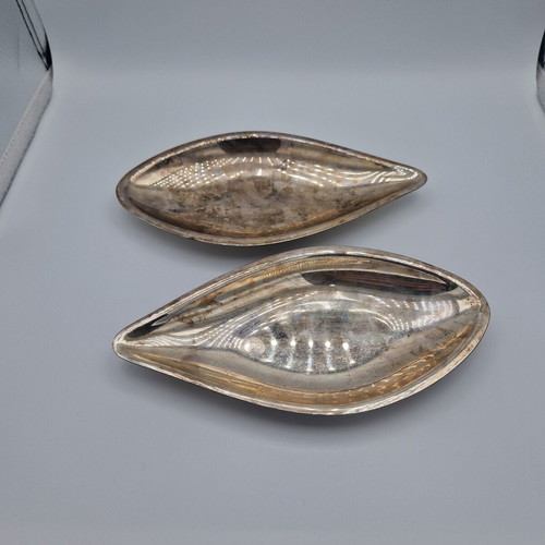 Vintage Silver-Plated Bowls Lambridis set of 2, Mid-Century Modern leaf design used