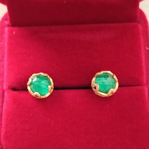 Silver 925 earrings with natural green stone gold plated new
