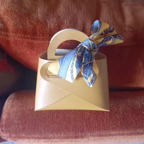 Gift packaging bag made of faux leather with scarf and ribbon new