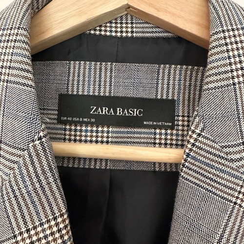 Zara Mid-Length Checked Jacket Used, Size M, Grey
