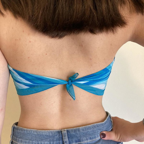 Blue turquoise strapless tie-back vintage top new, size S