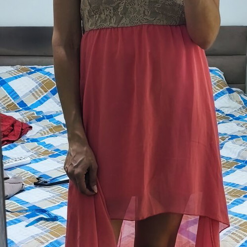 Benissimo asymmetrical coral dress with lace like new