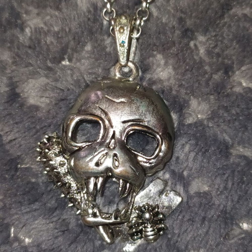 Gothic skull necklace with club and spider