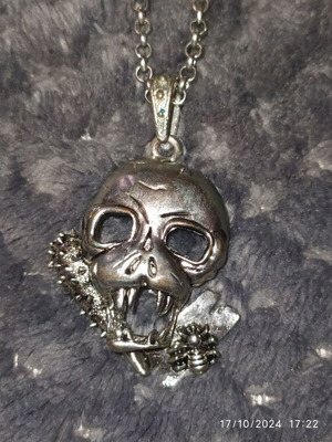 Gothic skull necklace with club and spider