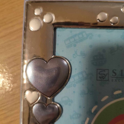 Children's silver photo frame new with blue details Slevori