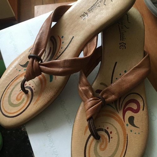 Women's leather flip-flops new, Spanish, beige, size 38.5