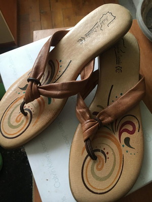 Women's leather flip-flops new, Spanish, beige, size 38.5
