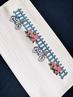 Kitchen Towels set of three embroidered with bicycle design new