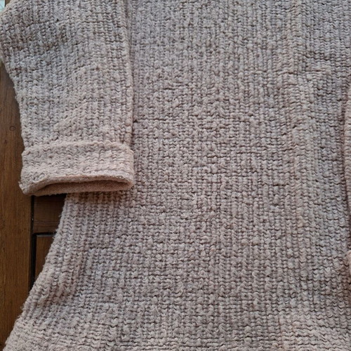 Karavan knitted dress with floral ruffle, dusty pink and petrol