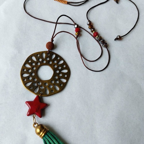 Handmade adjustable necklace with haolite and lava bead, boho style