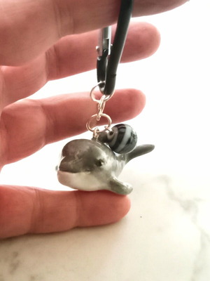 Dolphin bag accessory handmade, white and gray