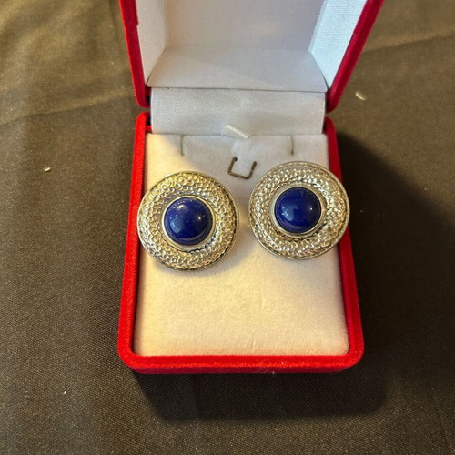 Vintage silver earrings 950 with clip like new, blue