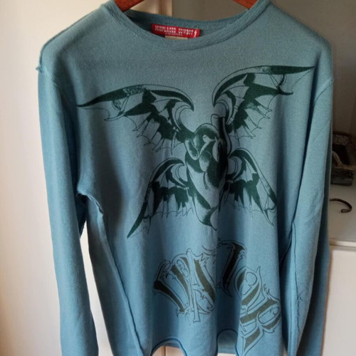 Misplaced Cowboy Oklahoma men's 100% cashmere turquoise shirt like new