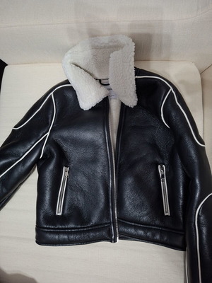 Bershka leather jacket with fur lining, black, size S